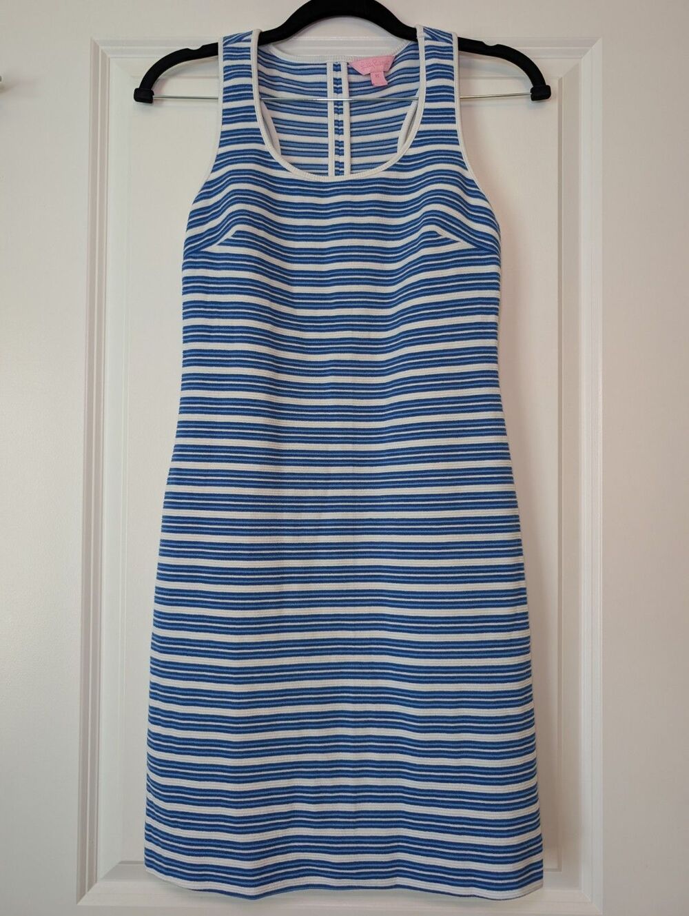 Lilly Pulitzer Stripe Ribbed Lyla Shift Bay Blue Ottoman Racerback Dress Size XS